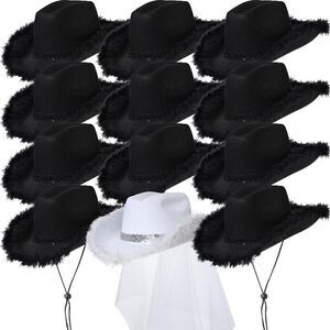 5891 12 Pcs Women Cowgirl Cowboy Hats Bachelorette For Bridal